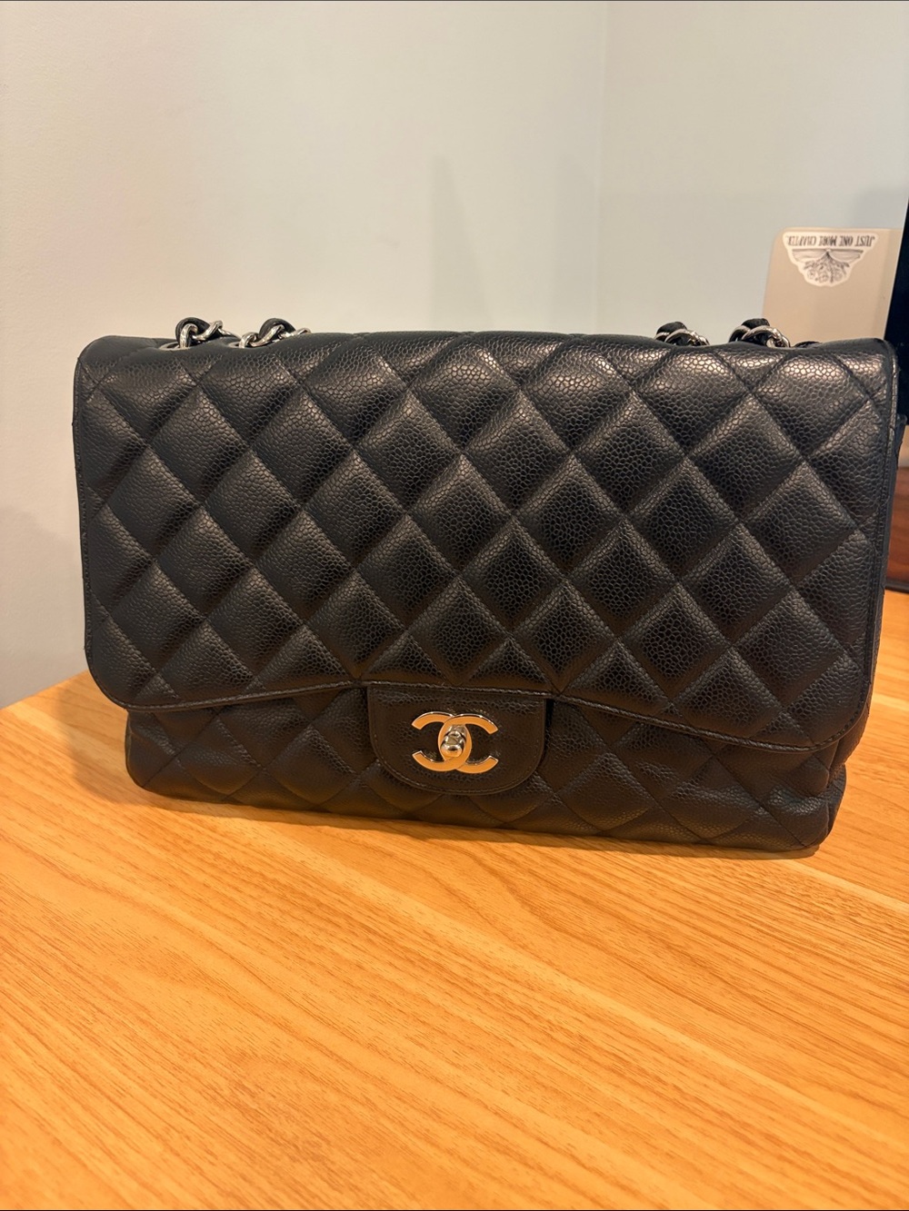 Pre-Loved CHANEL Black Caviar Leather Jumbo Single Flap with Silver Hardware - Picture 2 of 16